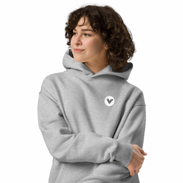 Grey Long Oversized Hoodie White Logo - Image 6