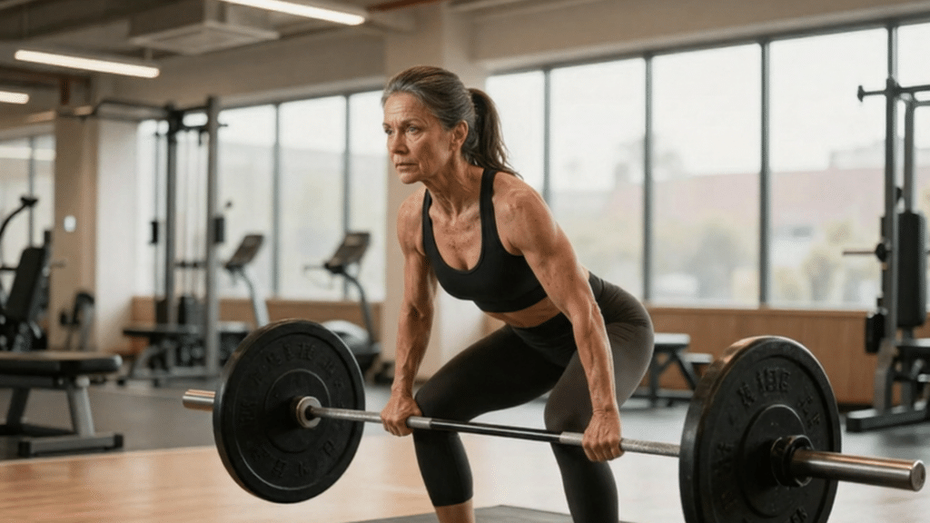 Perimenopause woman deadlifting