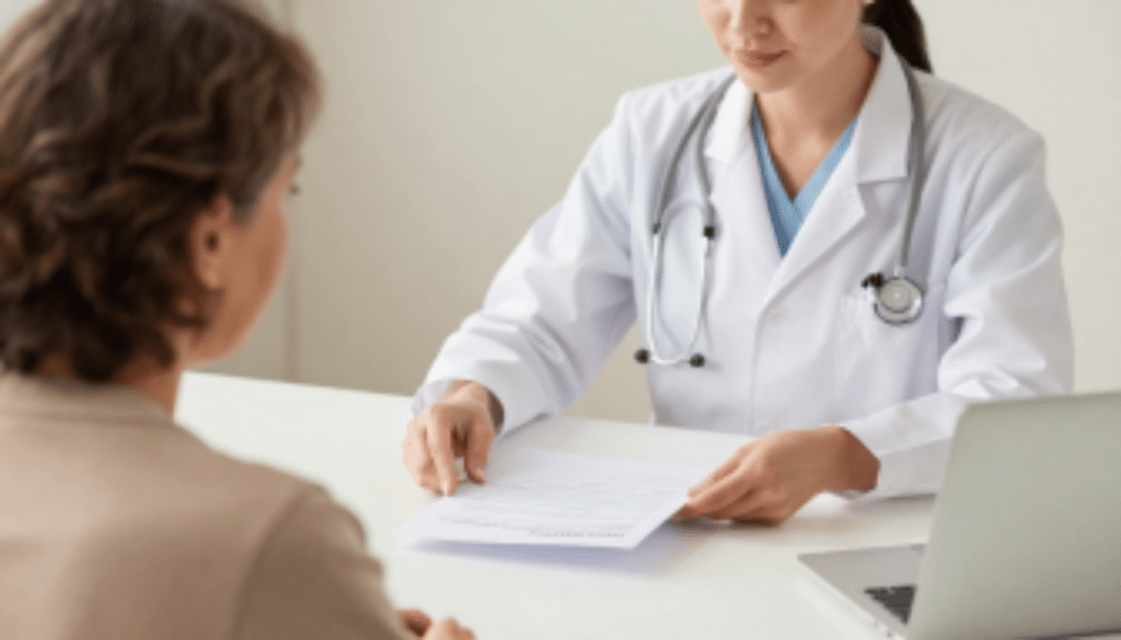 Perimenopause woman in a doctor appointment
